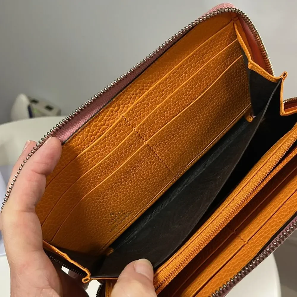 GUCCI Japan Exclusive Pink & Orange Leather Bamboo Zip Long Wallet $950 COA EUC - Picture 7 of 16
